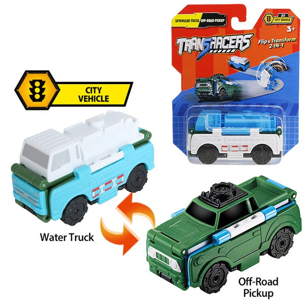 2-in-1 TransRacers - City Vehicle - Sprinkler Truck & Off-road Pickup-