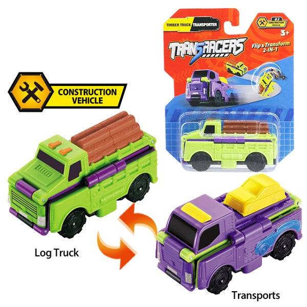 2-in-1 TransRacers - Construction Vehicle -Log Truck & Transporter