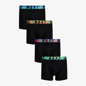 4 Pack Black Printed Palm Waistband A-Front Boxers