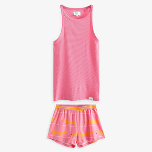 Pink Mr Fox Scion At Next Cotton Rich Pyjama Shorts Set