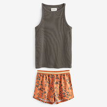 Load image into Gallery viewer, Black / Tan Brown Animal Cotton Vest Pyjama Short Set
