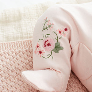 Pale Pink Bunny Floral Baby Sleepsuits 3 Pack (0mth-18mths)