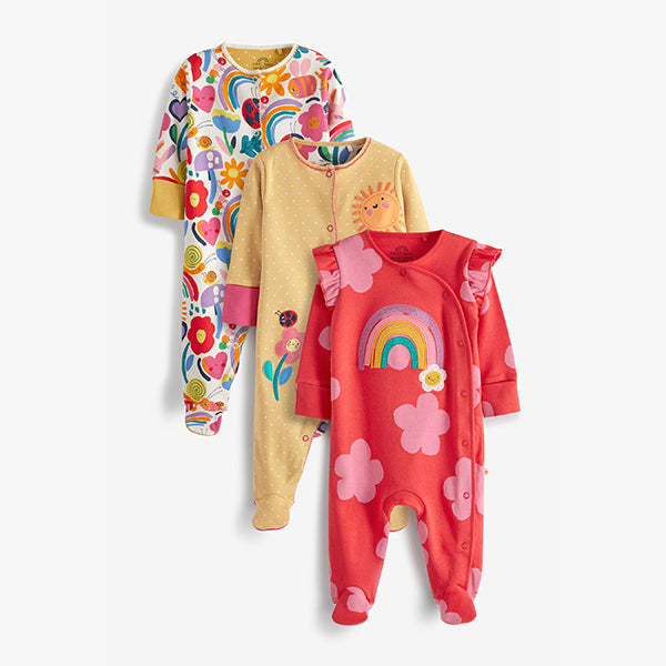 Multi Bright Pink Rainbow Baby Sleepsuits 3 Pack (0mth-18mths)