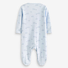 Load image into Gallery viewer, Pale Blue 4 Pack Elephant Baby Sleepsuits (0mth-18mths)
