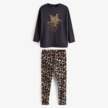 Load image into Gallery viewer, Black/Gold Sequin Star Top And Leggings Set (3-12yrs)
