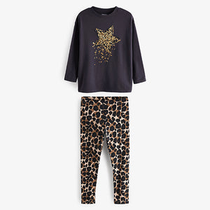 Black/Gold Sequin Star Top And Leggings Set (3-12yrs)