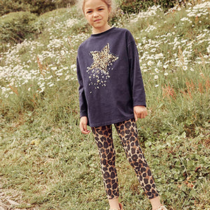 Black/Gold Sequin Star Top And Leggings Set (3-12yrs)