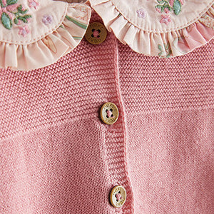 Pink Baby Woven Prom Dress and Cardigan (0mths-18mths)