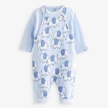Load image into Gallery viewer, Blue 2 Piece Elephant Dungarees And Bodysuit Set (0mths-18mths)
