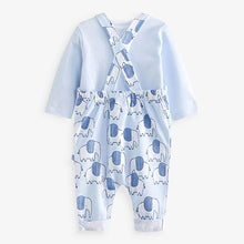 Load image into Gallery viewer, Blue 2 Piece Elephant Dungarees And Bodysuit Set (0mths-18mths)
