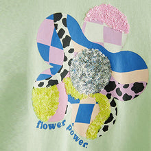 Load image into Gallery viewer, Mint Green Mint Green Sequin Flower Power Long Sleeve T-Shirt (3-12yrs)
