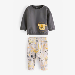 Grey Mono Lion Oversized T-Shirt And Leggings Baby Set (0mth-18mths)