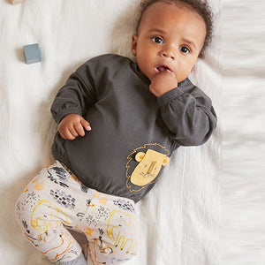 Grey Mono Lion Oversized T-Shirt And Leggings Baby Set (0mth-18mths)