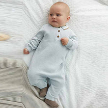 Load image into Gallery viewer, Blue Knitted Baby Romper (0mths-18mths)
