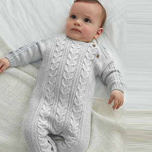 Load image into Gallery viewer, Grey Cable Knitted Baby Romper (0mths-18mths)
