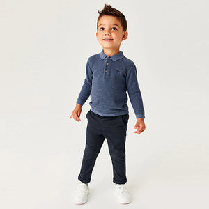 Navy Blue Long Sleeve Plain Polo Shirt (3mths-5yrs)