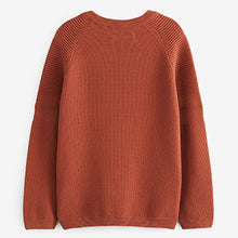 Load image into Gallery viewer, Rust Brown with Stag Embroidery Textured Crew Jumper (3-12yrs)
