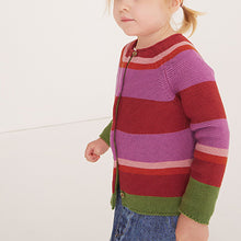 Load image into Gallery viewer, Bright Pink/Rust Stripe Cardigan (3mths-5yrs)
