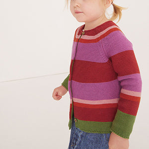 Bright Pink/Rust Stripe Cardigan (3mths-5yrs)