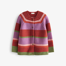 Load image into Gallery viewer, Bright Pink/Rust Stripe Cardigan (3mths-5yrs)
