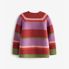 Load image into Gallery viewer, Bright Pink/Rust Stripe Cardigan (3mths-5yrs)
