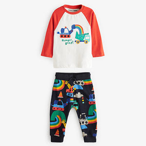 Red/ Navy Rainbow Long Sleeve Appliqué T-Shirt And Joggers Set (3mths-5yrs)