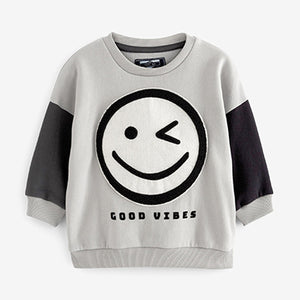 Monochrome Smile Bouclé Crew Neck Sweatshirt (3mths-5yrs)