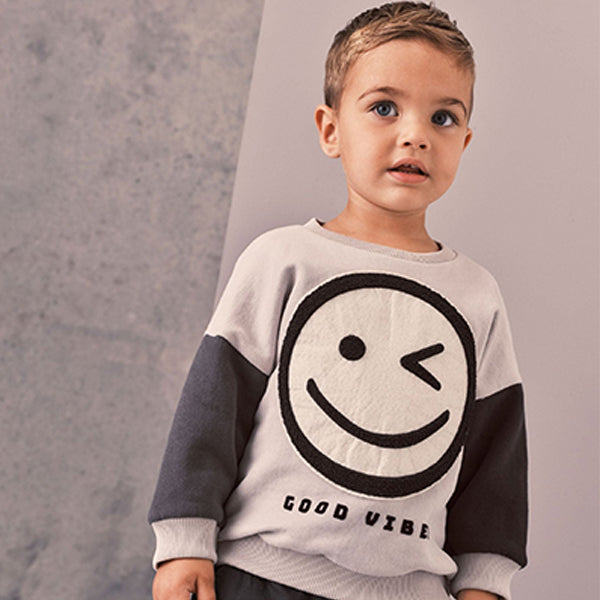 Monochrome Smile Bouclé Crew Neck Sweatshirt (3mths-5yrs)