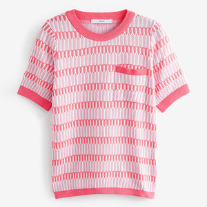Pink Gingham Knit T-Shirt