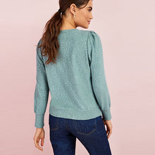 Load image into Gallery viewer, Mint Green Cosy Sequin Puff Sleeve Jumper
