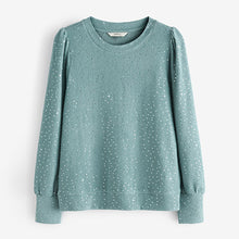 Load image into Gallery viewer, Mint Green Cosy Sequin Puff Sleeve Jumper
