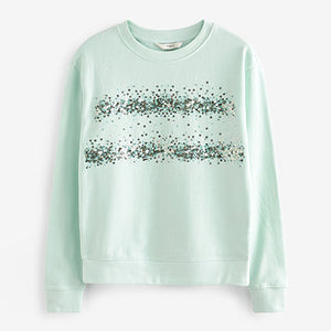 Mint Green Sparkle Embellished Sweatshirt
