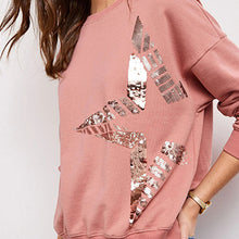 Load image into Gallery viewer, Pink Embellished Star Graphic Sweatshirt
