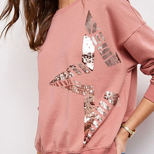 Pink Embellished Star Graphic Sweatshirt