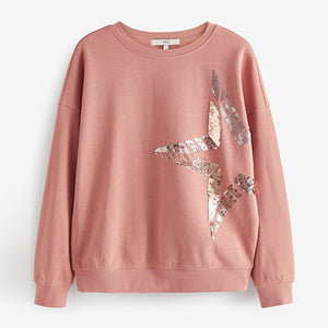 Pink Embellished Star Graphic Sweatshirt