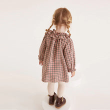 Load image into Gallery viewer, Soft Brown Check Ruffle Collar Check Dress (3mths-6yrs)
