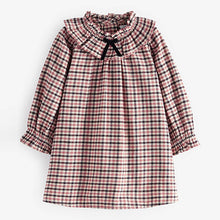 Load image into Gallery viewer, Soft Brown Check Ruffle Collar Check Dress (3mths-6yrs)
