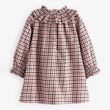 Load image into Gallery viewer, Soft Brown Check Ruffle Collar Check Dress (3mths-6yrs)
