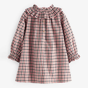 Soft Brown Check Ruffle Collar Check Dress (3mths-6yrs)