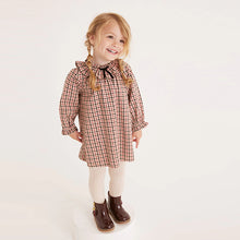 Load image into Gallery viewer, Soft Brown Check Ruffle Collar Check Dress (3mths-6yrs)
