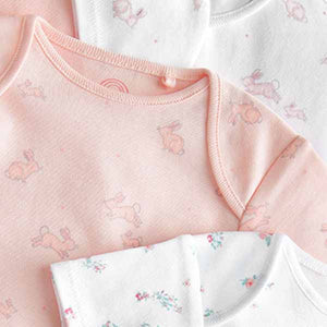 Pink/White Bunny 4 Pack Baby Short Sleeve Bodysuits (0mth-18mths)
