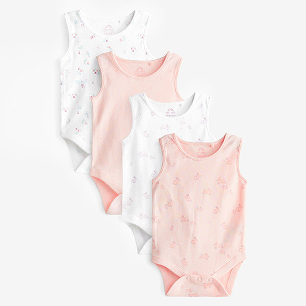 Pink/White Vests 4 Pack (0mth-18mths)