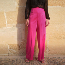 Load image into Gallery viewer, Pink Satin Super Wide Leg Trousers
