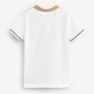 White/Tan Texture Short Sleeve Zip Neck Polo Shirt (3-12yrs)
