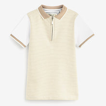 Load image into Gallery viewer, White/Tan Texture Short Sleeve Zip Neck Polo Shirt (3-12yrs)
