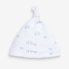 Load image into Gallery viewer, Blue Elephant 3 Pack Baby Tie Top Hats (0mth-12mths)
