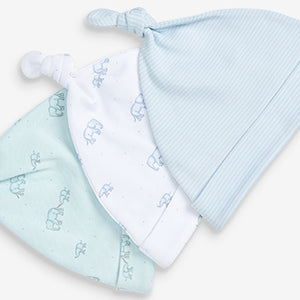 Blue Elephant 3 Pack Baby Tie Top Hats (0mth-12mths)