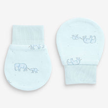 Load image into Gallery viewer, Blue Elephant 3 Pack Baby Scratch Mitts

