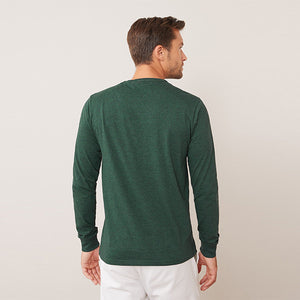 Dark Green Marl Stag Regular Fit Long Sleeve T-Shirt