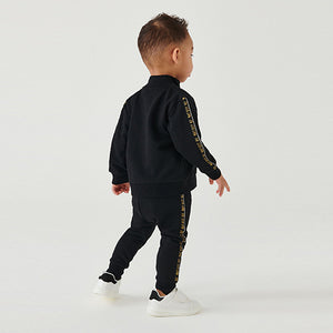 Black Gold Tape Funnel Neck Zip Through and Joggers Set (3mths-5yrs)